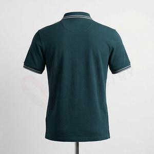 Polo à manches courtes vert foncé pour homme, 100% coton piqué, respirant, coupe classique, design tricoté uni - Product Image 2
