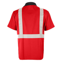 Camiseta Polo de Seguridad Reflectante de Alta Visibilidad para Hombre, Uniforme de Trabajo Rojo y Negro con Bolsillo y Rayas, Secado Rápido, Impresión Serigrafiada