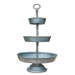 ถาดเสิร์ฟทรงกลม 3 ชั้น สไตล์ฟาร์มเฮาส์ ทำจากเหล็กชุบสังกะสี พร้อมหูจับแบบวงแหวน ใช้สำหรับวางขนมเค้กและของหวาน ขายดี - Product Image 1