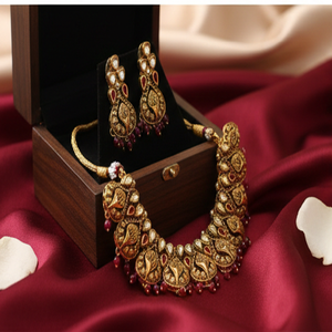 Elegant <b>Gold</b> Plated Pearl And Kundan Earring And Mangtika Necklace <b>Set</b> Traditional <b>Jewellery</b> For Wholesale Factory Buyers - Product Image 1