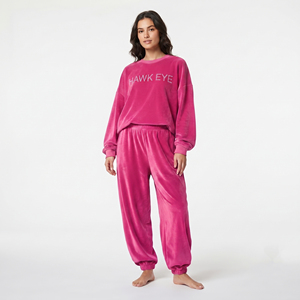 Ensemble de survêtement en velours rose pour femmes, sweat-shirt à col rond en velours, ensemble de jogging avec logo personnalisé, vêtements assortis décontractés - Product Image 1