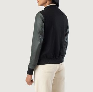 Blouson universitaire streetwear oversize personnalisé pour femme, en laine, col montant, avec logo personnalisé, pour l'hiver, vêtement d'extérieur pour équipe - Product Image 3