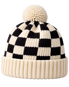 Gorro de Punto Personalizado a Cuadros Blanco y Negro, Gorro de Invierno Cálido con Pompón, Gorro de Punto Grueso Unisex, Gorro con Logo Personalizado, Proveedor OEM - Product Image 1