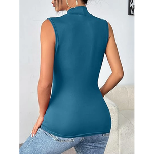 Women's Sleeveless <b>Turtleneck</b> Tank <b>Top</b> Slim Fit Ruched Slim Tee Solid Color Casual Summer <b>Top</b> - Product Image 5