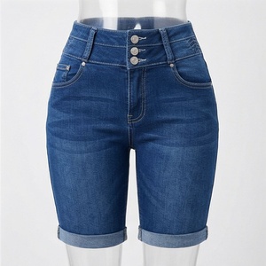 Shorts de Mezclilla de Algodón a la Moda para Mujer, Cintura Media, Corte Recto, Transpirables, Color Personalizado, Ropa de Verano Informal - Product Image 1