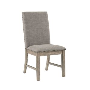 Set of 2 <b>Brown</b> Gray Upholstered <b>Dining</b> <b>Chairs</b> with Nailhead Trim Side <b>Chair</b> with Backrest Seat Furniture - Product Image 1