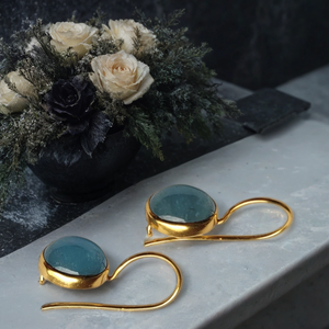 Amazonite Oval Shape Gemstone <b>Earrings</b> <b>Gold</b> Vermeil Fancy Bezel Set <b>Hoop</b> <b>Earrings</b> Indian Gemstone Jewelry - Product Image 2