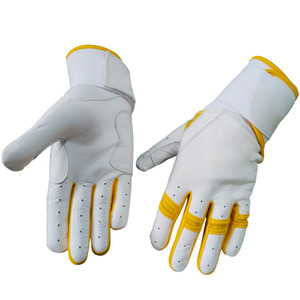 Guantes de Bateo de Cuero Vacuno Blanco y Amarillo con Cierre de Gancho y Bucle, Soporte Acolchado para la Muñeca, Unisex, para Adultos, Transpirables, Ambidiestros - Product Image 1