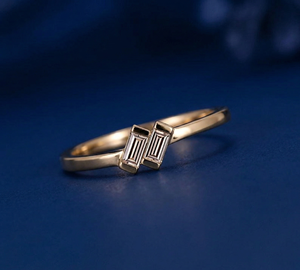 Lab Grown Diamond Ring Minimalist 14K Gold Ring Baguette Diamond Wedding Engagement Ring - Product Image 2