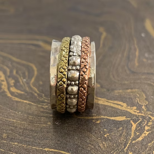 Vintage Sterling <b>Silver</b> Triple <b>Spinner</b> Band <b>Ring</b> Textured Dot Meditation Anxiety Relief Jewelry for Men Women - Product Image 3