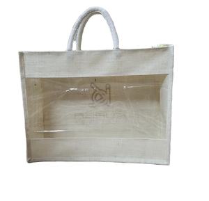 Custom Logo Eco-Friendly Jute <b>Hessian</b> Tote <b>Bags</b> Durable Bohemian PVC Window Zipper Closure Fashionable Lady Weddings Souvenirs - Product Image 2