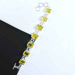 Wholesale Vintage Style Sterling Silver Plated Lemon Quartz Rectangle <b>Stone</b> Toggle Clasp Link <b>Bracelet</b> Bohemian Ethnic Jewelry - Product Image 6