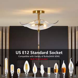 Plafonnier semi-encastré moderne en or 16,5 pouces à 2 lumières, design en verre pour chambre à coucher, salle de bain, couloir, salle à manger - Product Image 4