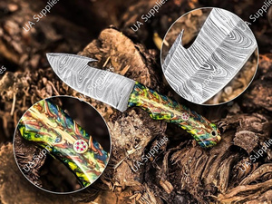 มีดดาบเหล็กดามัสกัส ใบมีดแบบ Fixed Blade สำหรับล่าสัตว์ เอาตัวรอด ตั้งแคมป์ ใช้ในยุทธวิธี  ด้ามจับพลาสติกแบบกำหนดเองได้  พร้อมปลอกหนัง สำหรับกิจกรรมกลางแจ้ง - Product Image 3