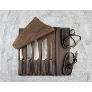 Heavy Duty Genuine Leather Chef Knife Roll Bag 10 Slots Professional Kitchen Cutlery Organizer <b>Pouch</b> Case with Durable Straps - Product Image 1