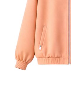 Ensemble de survêtement pour femme personnalisé couleur pêche, veste zippée et pantalon de jogging, tenue de sport décontractée deux pièces avec bordure contrastante blanche - Product Image 5