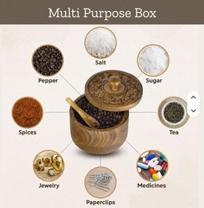 Bol à épices multifonction en bois de manguier avec cuillère, pour le sel, les épices et les herbes, provenant d'un fournisseur indien, au prix de gros, boîte à sel - Product Image 2