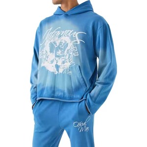 Sudadera con Capucha Azul para Hombre con Estampado Gráfico Blanco, Corte Regular, Ropa Casual, Impresión por Sublimación, Material French Terry - Product Image 1