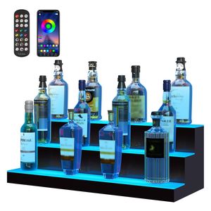 Estante de exhibición acrílico comercial con iluminación LED de 30 pulgadas para botellas de licor, 3 niveles, 3 escalones, estante para whisky, soporte para botellas de vino para el hogar/bar - Product Image 5
