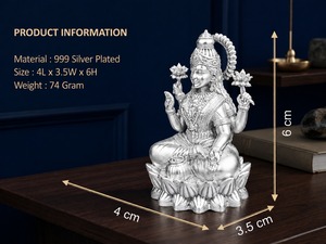 Idole de Lakshmi plaquée argent 999, 100% laiton, 4 x 3,5 x 6 cm, 74 g, déesse Lakshmi Murti, Puja Mandir, décoration de la maison pour Diwali, cadeau - Product Image 2