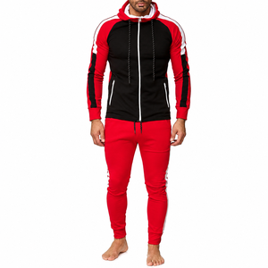 Conjunto Deportivo para Hombre con Capucha y Bloques de Color Rojo y Negro, Sudadera con Cremallera Completa y Bolsillos Laterales, Ropa Deportiva Casual - Product Image 2