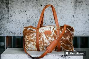 Sac de voyage en cuir de vachette véritable vintage avec fermeture éclair, léger, unisexe, pour week-end, grand format LHDB-0102 - Product Image 6