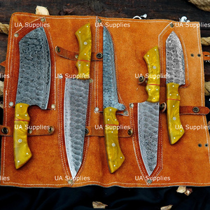 Ensemble de couteaux de cuisine Damas faits à la main, 5 pièces, couverts de chef haut de gamme, ambidextres, finition polie, manches en résine - Product Image 6