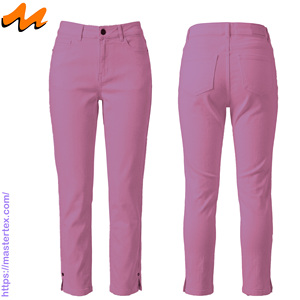 Pantalon décontracté pour femme, taille mi-haute, coupe droite, cinq poches, bas fendu, tissu respirant, été-printemps, coton élasthanne 7.81 - Product Image 3