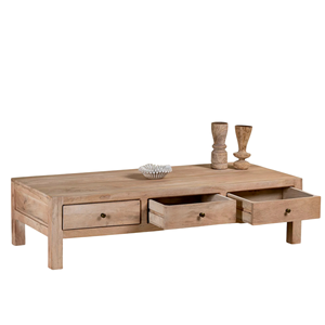 Minimalistic Solid Mango Wooden <b>Coffee</b> <b>Table</b> <b>With</b> Integrated 3 <b>Storage</b> Drawers Antique Rich Finish For Hotel Home Living Room - Product Image 6