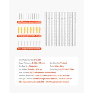 Sistema di scaffalature a parete verticale a slot singolo per carichi pesanti da 39 pollici, confezione da 10 pilastri per scaffali e 40 viti incluse - Product Image 4