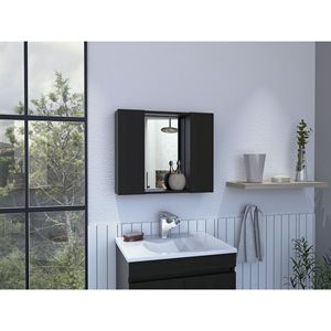 Armadietto Portamedicinali Nero Wengue con 1 Cassetto, Collezione Elegante di Specchi da Bagno - Product Image 4