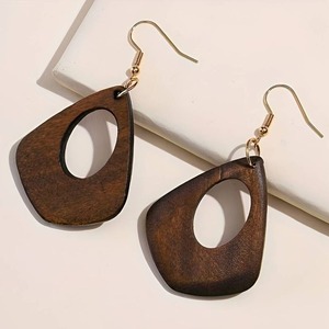 Pendientes de Madera Natural Pulida Hechos a Mano, Ligeros, Estilo Boho Moderno, Joyería Étnica Colgante para Mujer, Moda Ecológica - Product Image 3
