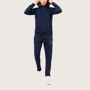Survêtement à capuche bleu marine pour homme, coupe droite, couleur unie, décontracté, avec poches latérales, pour l'automne, 100 % coton respirant - Product Image 1