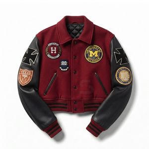 High Quality Wool Varsity <b>Jackets</b> with Leather Sleeves Custom Logo chenille embroidery College Baseball <b>Jackets</b> for <b>lady</b> <b>crop</b> - Product Image 1