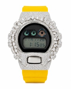 Luxury Women's Digital <b>Watch</b> With Rhinestone Accents Stainless Steel Case Yellow Silicone Band - Product Image 6