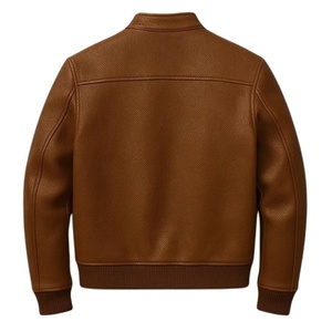 Chaqueta Bomber de Cuero PU Negra para Hombre, Cuello Alto, Cierre de Cremallera, Corte Regular, Estilo Motero, para Otoño - Product Image 2