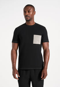 Camiseta de Punto Negra de Manga Corta para Hombre con Patrón Geométrico Bordado, Cuello Redondo, Corte Casual - Product Image 5