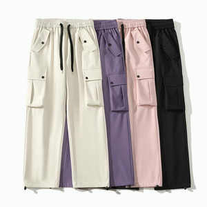 Men's White Wide Leg Pants Elastic Waist Knitted Spandex Nylon Casual Autumn Wear Breathable Midweight <b>Plain</b> Dyed OEM Service - Product Image 3