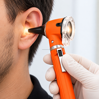 Otoscope à fibre optique orange portable, loupe d'oreille, étui de rangement, embouts auriculaires jetables, outil d'examen médical