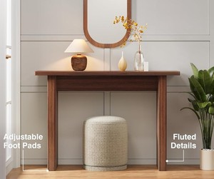 Mesa Consola Moderna de Madera Maciza con Patas Acanaladas, Mueble Decorativo para Entrada o Pasillo, Diseño de Mediados de Siglo, Decoración para Sala de Estar - Product Image 5