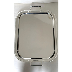 Plateau de service rectangulaire Concept Manufacturing CMC-TR173, finition métal poli, poignées faites à la main, passe au lave-vaisselle, motif uni - Product Image 1