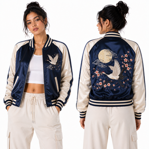 Chaqueta Corta de Satén para Mujer con Diseño de Jardín y Cuello Acanalado, Marca Privada, Venta al Por Mayor, Fabricante de Ropa con Logotipo Personalizado OEM - Product Image 1