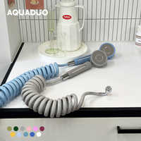 AQUADUO Pommeau de Douche Coréen Haute Pression Effet Pluie avec Filtre, Robinet sur Pied en Acier Inoxydable Poli, Économiseur d'Eau