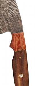 Couteau utilitaire courbé artisanal en acier Damas, manche en bois bicolore, outil de terrain à mosaïque de clous - Product Image 2