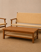 Ensemble de salon moderne en teck : canapé 2 places, 2 fauteuils et table basse – Design mi-siècle, résistant aux intempéries, idéal pour l'extérieur et les hôtels