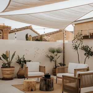 Ensemble de chaises longues d'extérieur en bois style bohème avec coussin - Product Image 1