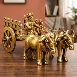 Escultura Artesanal de Carro de Ganado en Latón, Figura de Carro de Buey, Estatua Tradicional de Carro de Animales, Decoración Metálica para Mesa de Granja - Product Image 5