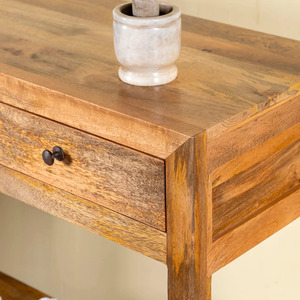 <b>Rustic</b> Handmade Solid Wood Adjustable Height <b>Console</b> <b>Table</b> with 2 Drawers 1 Shelf Modern Living Room Furniture Storage Cabinet - Product Image 4