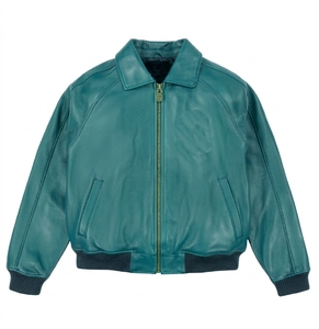 Custom Men's Winter Genuine Lambskin Leather Motorcycle Bomber <b>Jacket</b> with Front Logo Position - Product Image 6