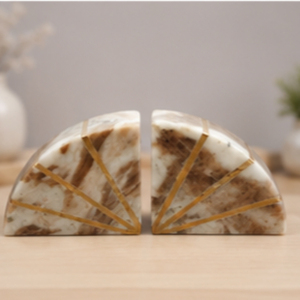 Modern Marble Bookends Irregular Shape Toronto / Brass Inlay Inlay Home Decor <b>Brown</b> Bidasar Stone Art - Product Image 5